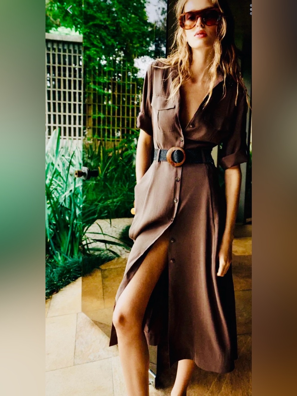 ZARA Olive Green/Brown Button-Front Shirt Dress; Size XS,100% Linen; NWT